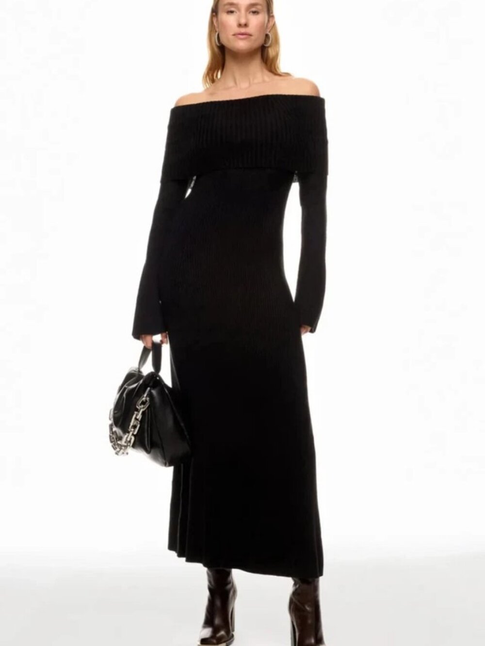 Maje Repos Black Off-Shoulder Ribbed-Knit Dress, size 36 (4)